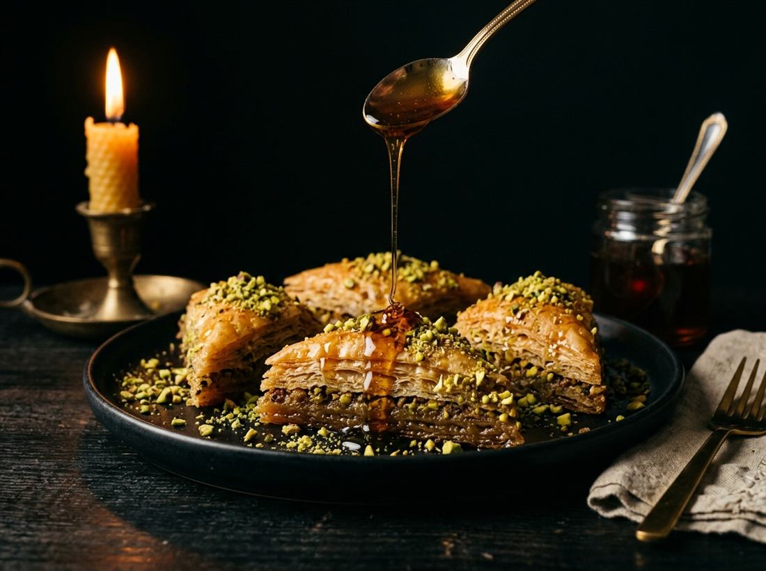 Baklava with honey